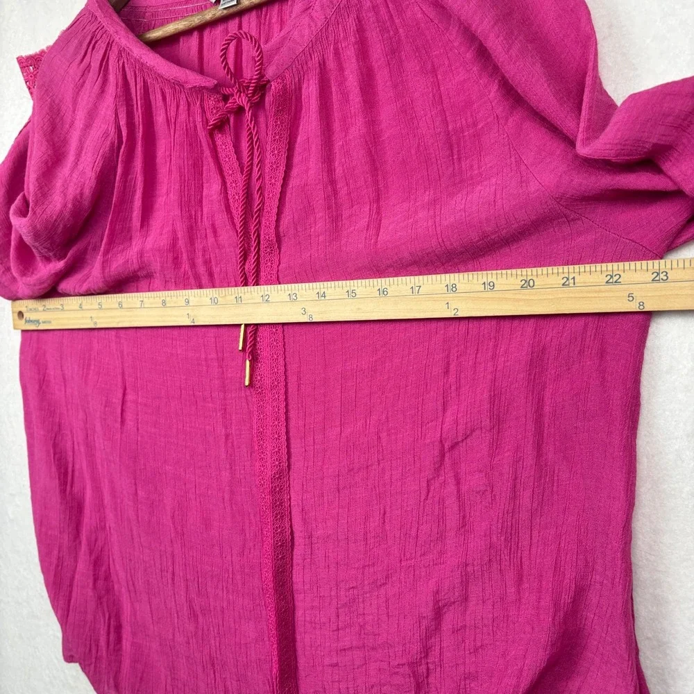 Counterparts Peasant Top Womens XL Crochet Trim Tie Neck Boho Festival